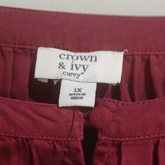 Crown & Ivy Rich Cranberry Red Blouse Sz 1x Long Sleeve New With Tag - Picture 3 of 9